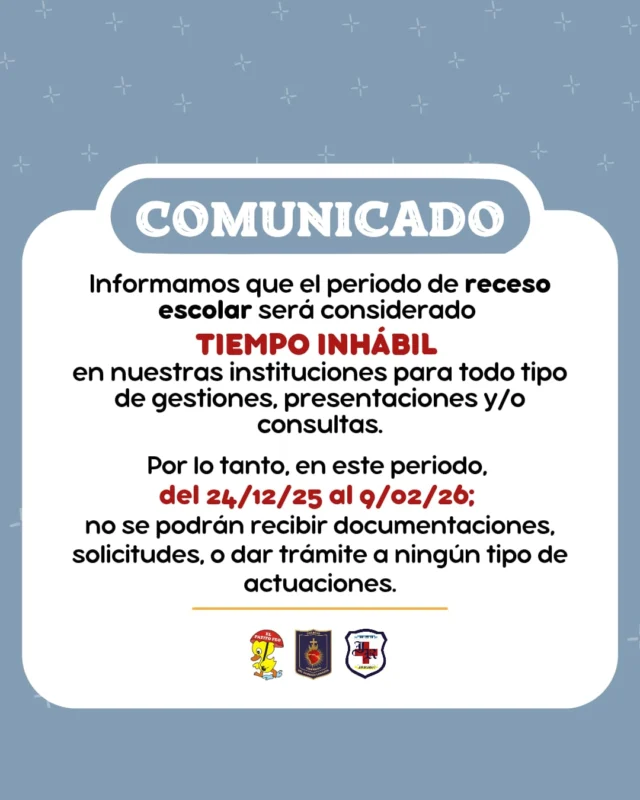 Atención ⚠  Corrección de fechas. 

Nos volvemos a reencontrar el 10 de febrero.
Cobranzas: 26, 29 y 30 de diciembre atención en horario habitual. 

¡Felices vacaciones! 

#InstitutoRoubineau